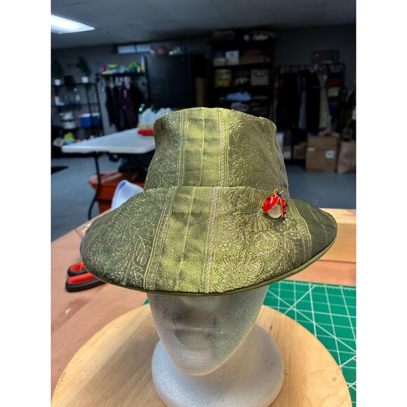 Upcycled Olive Green Brocade Bucket Hat XS (21”) | Tassel Detail | Ladybug main image 3